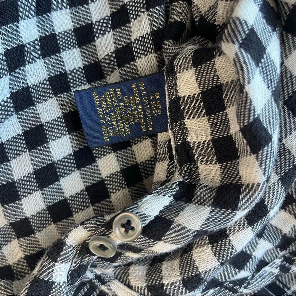 Polo Ralph Lauren Flannel Shirt Size 4 Black Plaid Western Country Pearl Snap